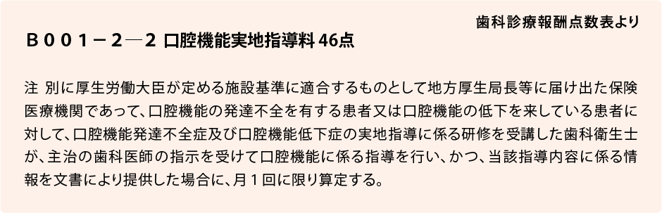 「口腔機能実地指導料」の算定要件